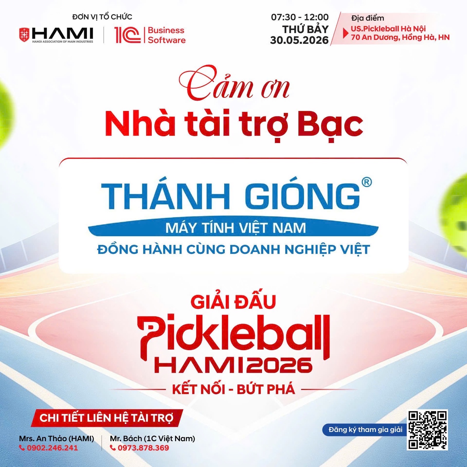 MÁY TÍNH THÁNH GIÓNG TRỞ THÀNH NHÀ TÀI TRỢ BẠC GIẢI PICKLEBALL HAMI 2026